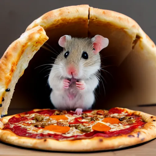 Prompt: detailed photo of a hamster eating pizza, various poses, full body, daylight, 8 k