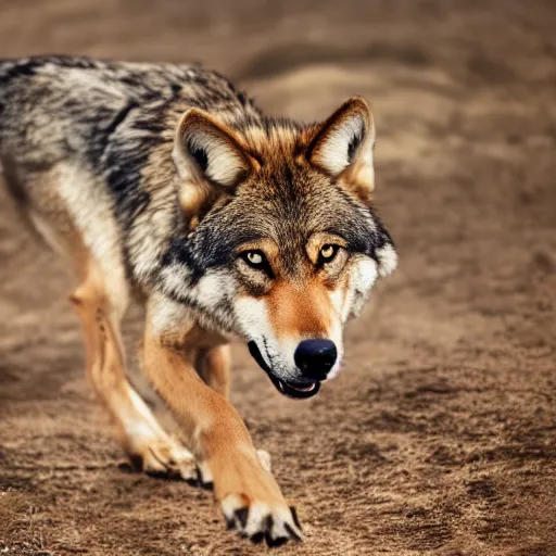 Image similar to professional photograph of a brown and tan wolf, high quality, hd, 8 k, 4 k, magnificent, award - winning, nature, nature photography, awe - inspiring, highly detailed, amazing