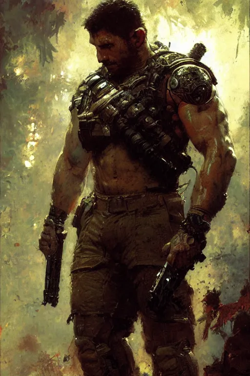 Prompt: chris redfield, painting by gaston bussiere, craig mullins, greg rutkowski, yoji shinkawa