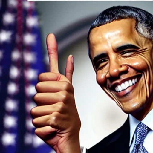 Prompt: obama thumbs up but he has lobster claws