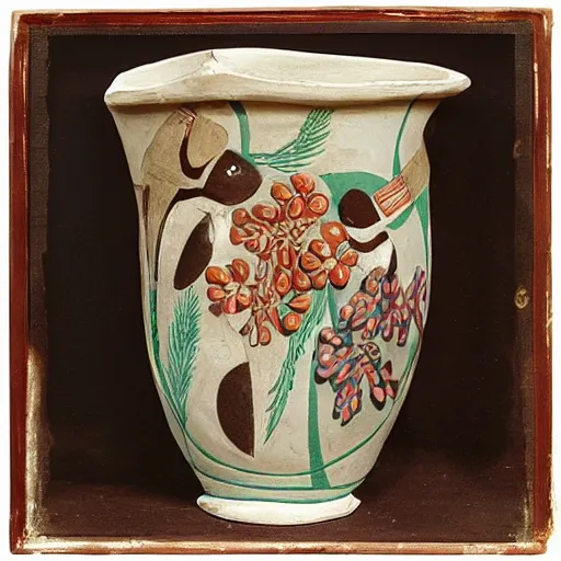 Prompt: vasework vaseart of a Coala in a vase , greek art, fragmented clay firing Greek vase of a Coala