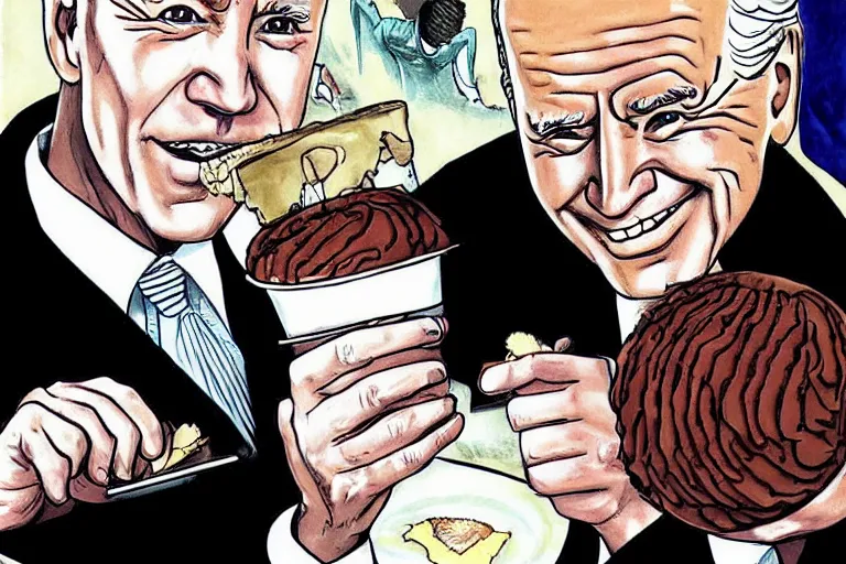 Prompt: Joe Biden eats ice cream to kill Americans, Junji Ito