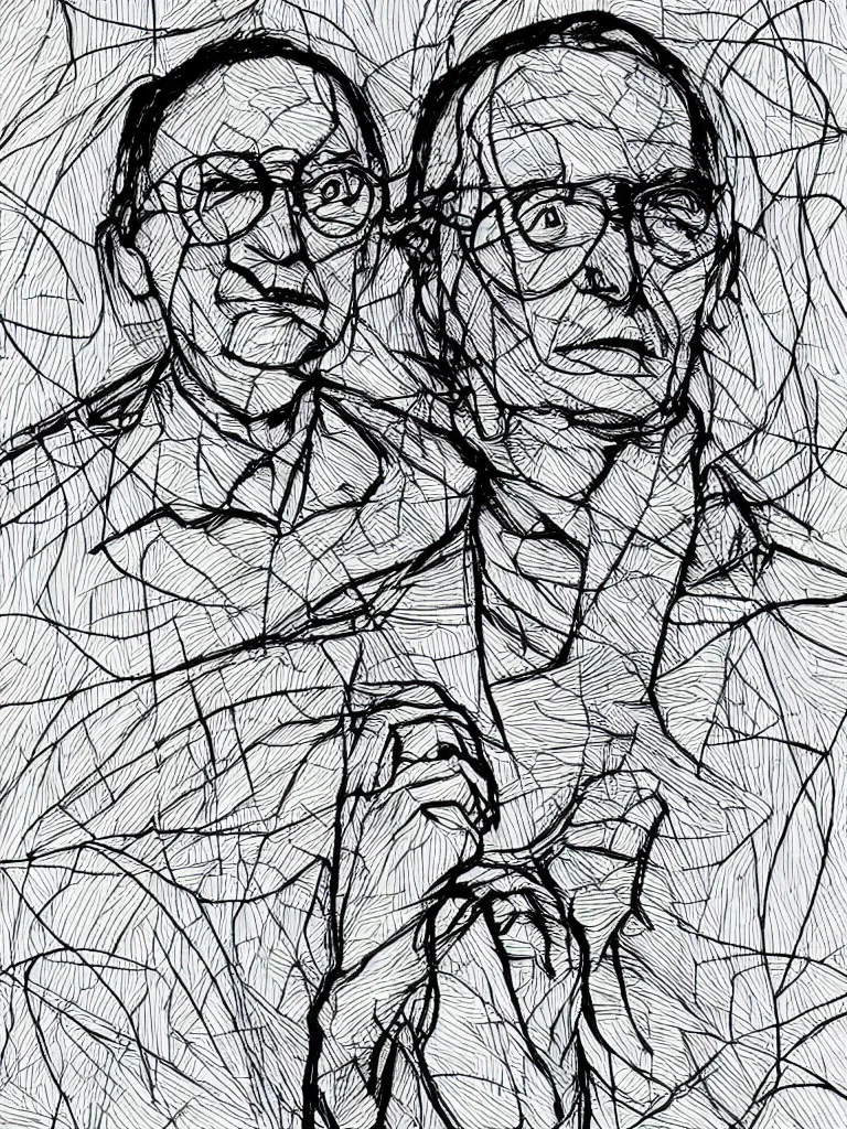 Prompt: wire lineart lineography bold lines portrait of hermann hesse.