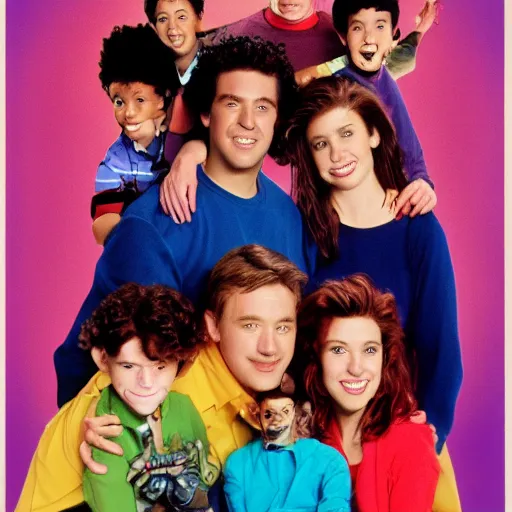 Image similar to tv show poster for a 90's family sitcom with a xenomorph as the main character, 4k