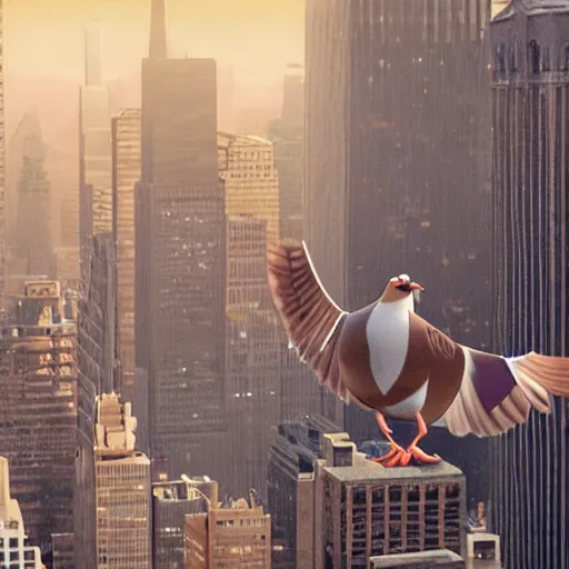 Image similar to film still of the 2012 Pixar film 'Pidgeons of NYC'