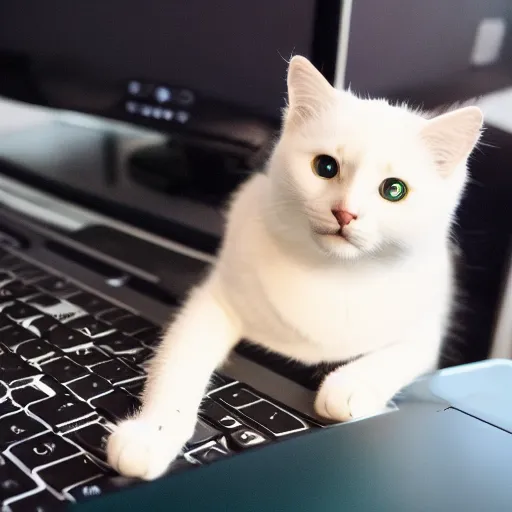 Prompt: cat working at a computer, photo, 8k