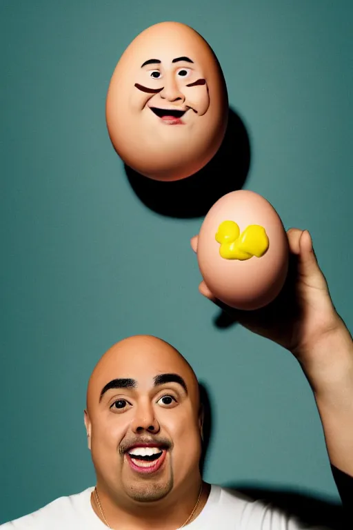 Image similar to 📷 gabriel iglesias the egg 🥚, made of food, head portrait, dynamic lighting, 4 k