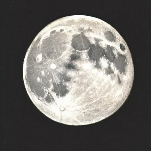 Prompt: close-up photo of the full moon taken in 1836, grainy