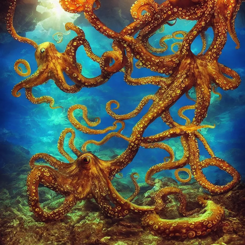 Image similar to octopus god is almighty, incredible photography, beautiful ambient light