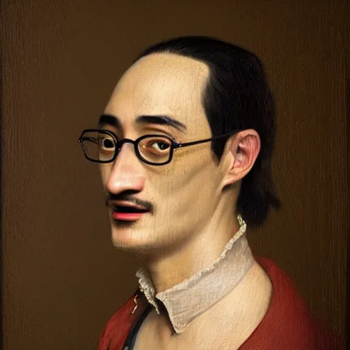 Prompt: A 17th century Baroque Painting of Filthy Frank, grainy, realistic, hyperrealistic, very realistic, very very realistic, highly detailed, very detailed, extremely detailed, detailed, digital art, trending on artstation, detailed face, very detailed face, very detailed face, realism, HD Quality, 8k resolution, intricate details, body and head in frame, painting, oil painting, trending on deviantart, Baroque Painting