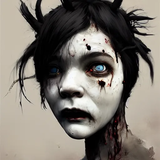 Prompt: head portrait of fresh faced young bjork as a zombie with large fluffy back - combed hair, 7 days to die zombie, gritty background, fine art, award winning, intricate, elegant, sharp focus, cinematic lighting, digital painting, 8 k concept art, art by michael hussar, art by brom, art by guweiz and z. w. gu, 8 k