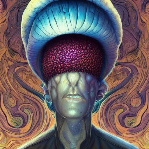 Image similar to mushroom mohawk projector portrait by gaston bussierre and charles vess and james jean and erik jones and rhads, inspired by rick and morty, epic, funny, huge scale, beautiful fine face features, intricate high details, sharp, ultradetailed