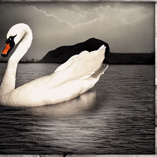 Prompt: a collage of a swan and a woman, dissected blown up, ultra realistic, cinematic