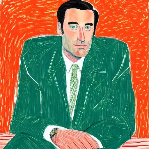 Prompt: portrait of jon hamm by david hockney and peter doig