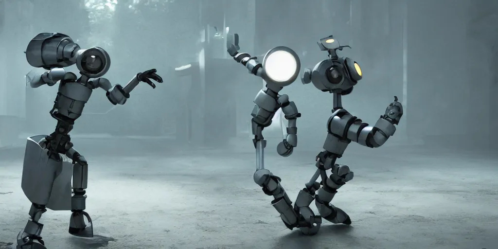 Image similar to bender in a live action movie, 3 d rendered, 3 d rendering, dramatic lighting, unreal engine