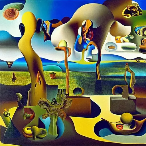 Prompt: the garden of unearthly delights, oil painting by Salvador Dali, high contrast, highly detailed, 4k