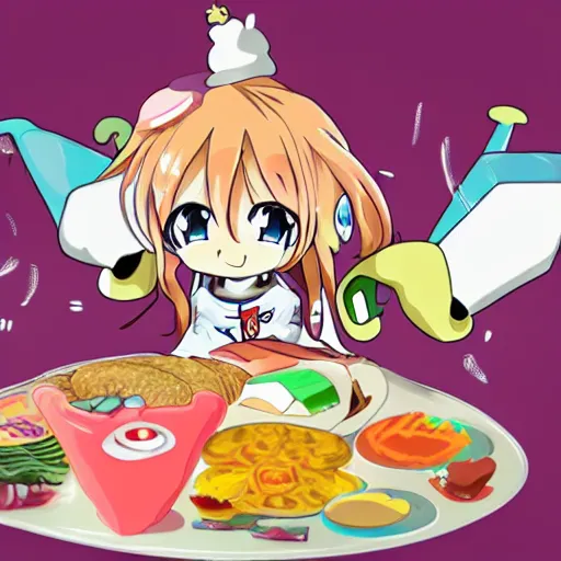 Prompt: generate a cute teenager anime mascot for food