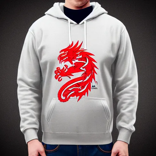 Prompt: china red dragon mark on hoodie