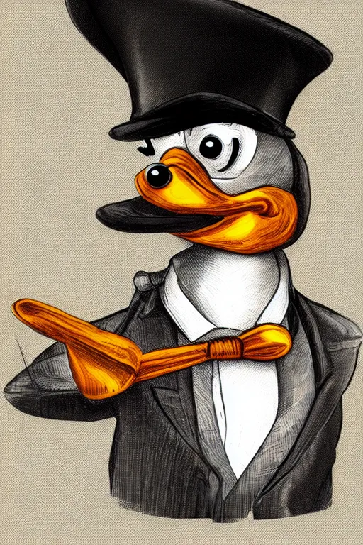 Image similar to a duck wearing a top hat, highly detailed, digital art, sharp focus, trending on art station, anime art style