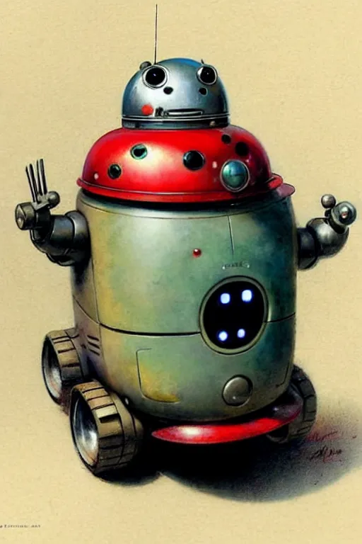 Image similar to ( ( ( ( ( 1 9 5 0 s retro future android robot fat robot ladybug wagon. muted colors., ) ) ) ) ) by jean - baptiste monge,!!!!!!!!!!!!!!!!!!!!!!!!!