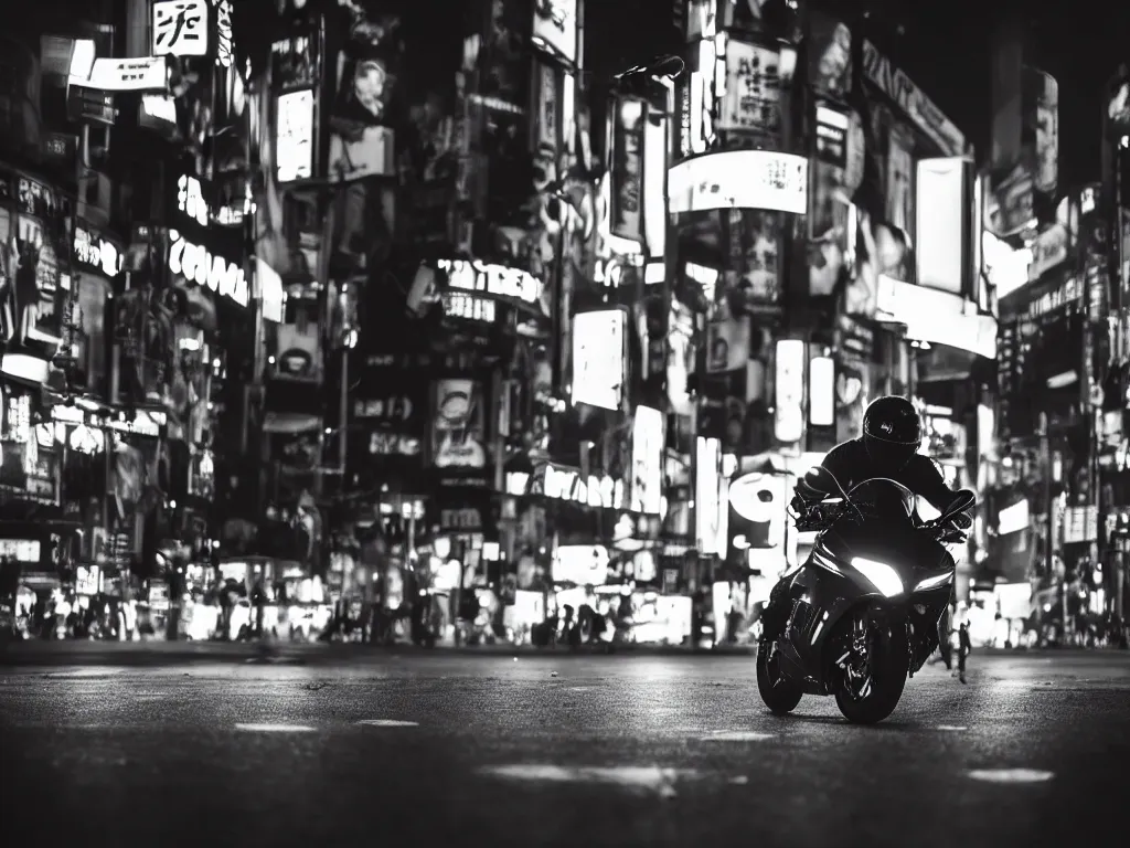 Prompt: a Photorealistic hyperdetailed hyper realistic dramatic moody Low angle night photograph of biker riding a GSX R1000 in the middle of busy shibuya crossing Tokyo,multiple light trails by Lindsay Adler,Beautiful dramatic very dark moody tones and lighting,cinematic atmosphere,photorealism,8K