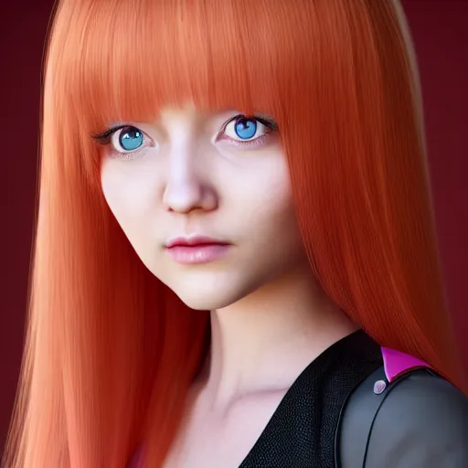 Image similar to A portrait of Nikki from Shining Nikki, a 3d cgi toon young woman with long pink hair, full bangs, amber eyes, pale smooth skin, Chinese, medium shot, mid-shot, soft focus, 4k, trending on artstation