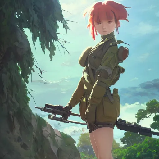 Image similar to breathtaking detailed concept art painting of military anime girl by beto val and john james audubon, exquisite detail, extremely moody lighting, 8 k rule of thirds golden ratio, fake detail, trending pixiv fanbox, acrylic palette knife, style of makoto shinkai studio ghibli genshin impact james gilleard greg rutkowski chiho aoshima