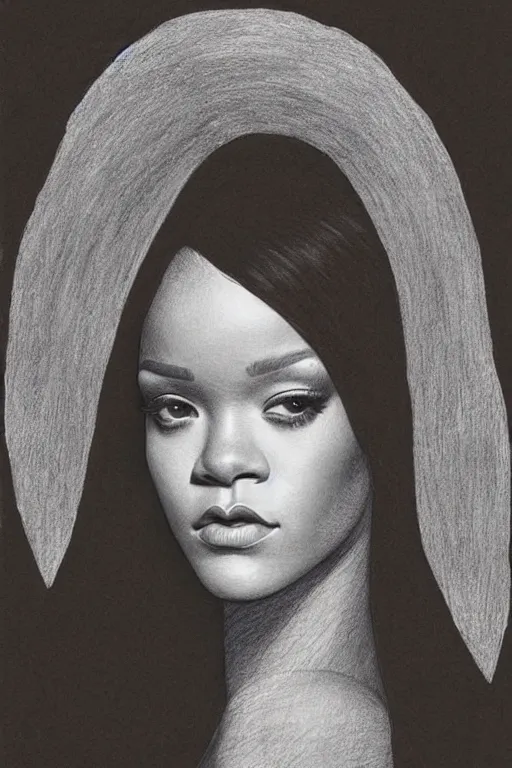 Prompt: a portrait of rihanna in the style of leonardo da vinci drawing,, single head, no double head,