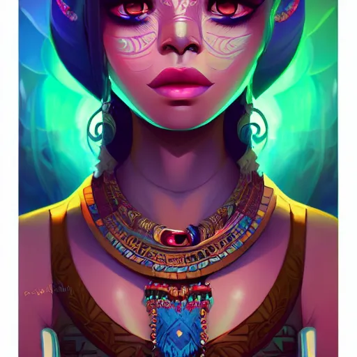 Prompt: a portrait of a beautiful aztec queen, art by lois van baarle and loish and ross tran and rossdraws and sam yang and samdoesarts and artgerm and saruei, digital art, highly detailed, intricate, sharp focus, Trending on Artstation HQ, deviantart, unreal engine 5, 4K UHD image