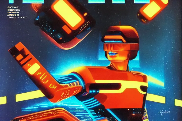 Image similar to 1979 OMNI Magazine Cover of a the box art of Tron. in cyberpunk style by Vincent Di Fate