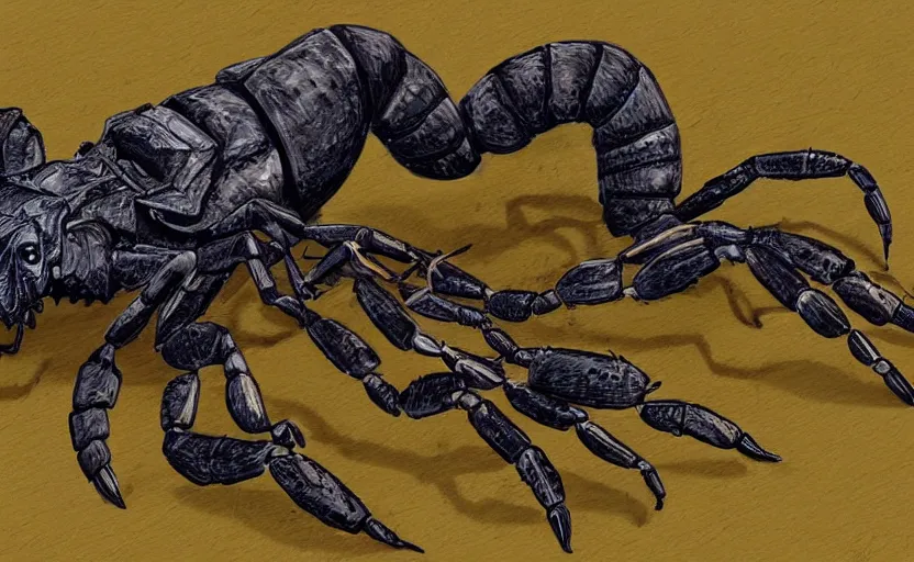 Image similar to coyote-scorpion hybrid, scorpion tail, scorpion stinger, fantasy art