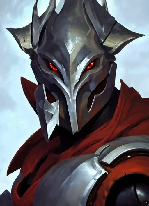 Image similar to Greg Manchess portrait painting of a demonic, devil armored character from league of legends, full shot, asymmetrical, profile picture, Organic Painting, sunny day, Matte Painting, bold shapes, hard edges, street art, cybernetic, metalic, robotic, trending on artstation, by Huang Guangjian and Gil Elvgren and Sachin Teng