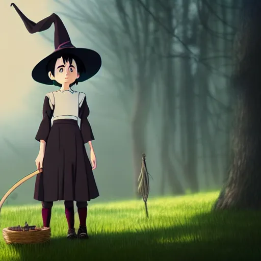 Image similar to A young adult witch with a cottage-core aesthetic, Hayao Miyazaki, character design, fantasy, 8k resolution