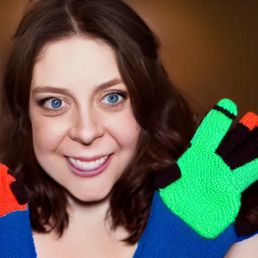 Image similar to rachel bloom hugging a person made out of socks, ultra detailed, 8 k resolution, ultrarealistic