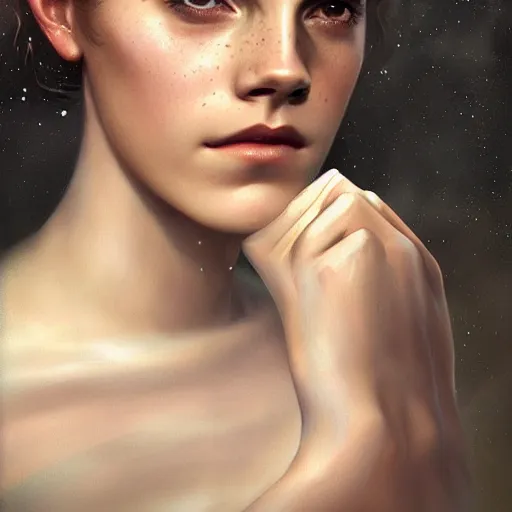 Prompt: portrait of emma watson by tom bagshaw, deviantart contest winner, fantasy art, daz 3 d, intricate, elegant, highly detailed, 8 k, digital painting, concept art, sharp focus, illustration, golden ratio