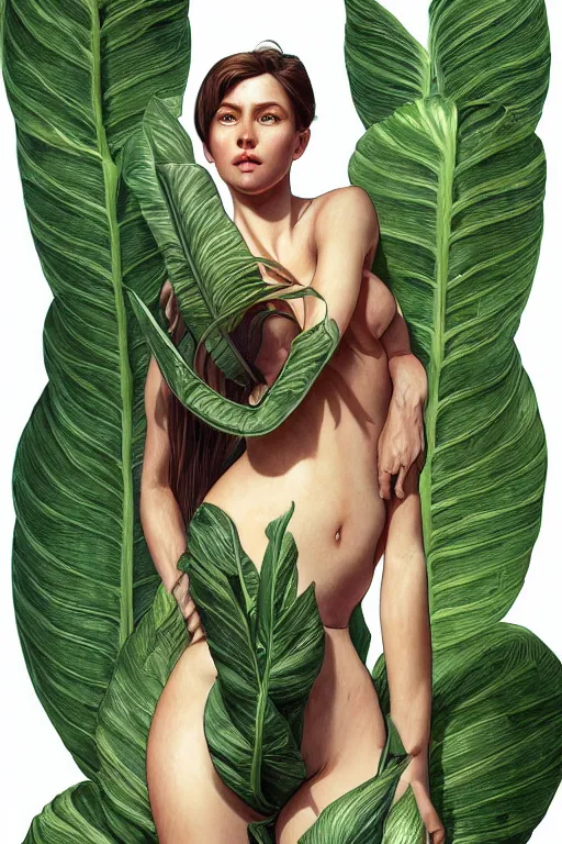 Image similar to ultra realistic illustration, cinema 4 d art, banana plants drawing, jade background, elegant, highly detailed, digital painting, concept art, intricate, anatomical correctly body, swirl, smooth, sharp focus, illustration, art by artgerm and greg rutkowski and alphonse mucha