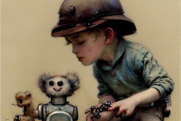 Image similar to ( ( ( ( ( 1 9 5 0 s boy and his small pet robot. muted colors. ) ) ) ) ) by jean - baptiste monge!!!!!!!!!!!!!!!!!!!!!!!!!!!