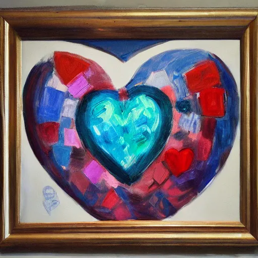 Image similar to beautiful impressionist painting of companion cube heart on side