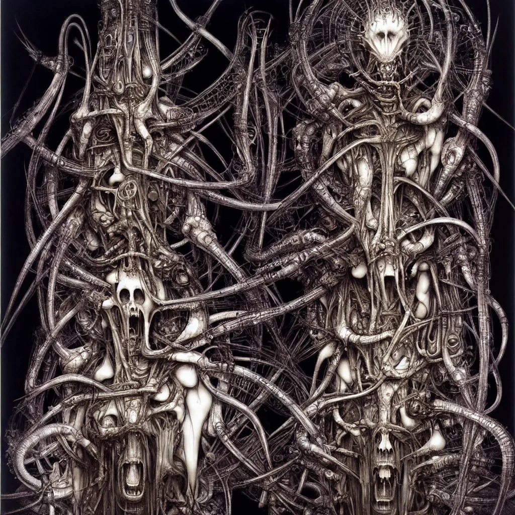 Prompt: a ritual for those who have none - Yoshitaka Amano and H.R. Giger