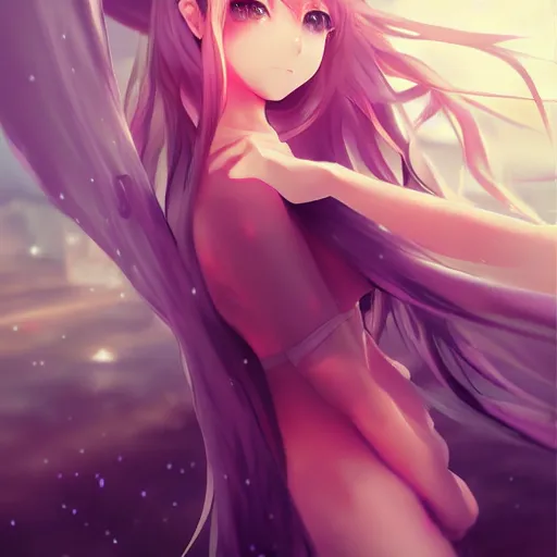 Image similar to beautiful anime girl body, attractive features, sharp focus, digital art, art by WLOP