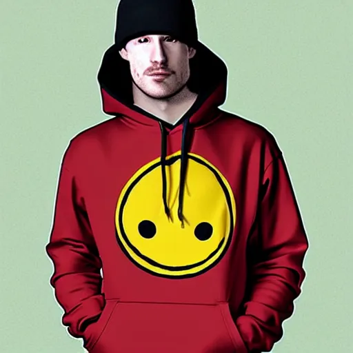 Prompt: real portrait of mcs, wear hoodie and with smiley mask, photorealistic, - i