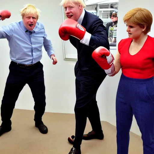 Prompt: Boris Johnson and Nicola Sturgeon boxing