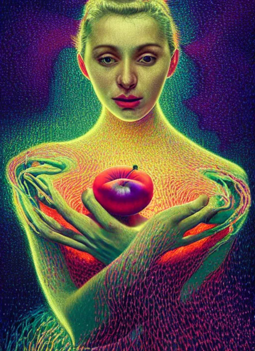 Image similar to hyper detailed 3d render like a Oil painting - Aurora (Singer) Eats of the Strangling aerochrome Fruit and Her delicate Hands hold of gossamer polyp blossoms bring iridescent fungal flowers whose spores black the foolish stars by Jacek Yerka, Mariusz Lewandowski, Houdini algorithmic generative render, Abstract brush strokes, Masterpiece, Edward Hopper and James Gilleard, Zdzislaw Beksinski, Mark Ryden, Wolfgang Lettl, hints of Yayoi Kasuma, octane render, 8k