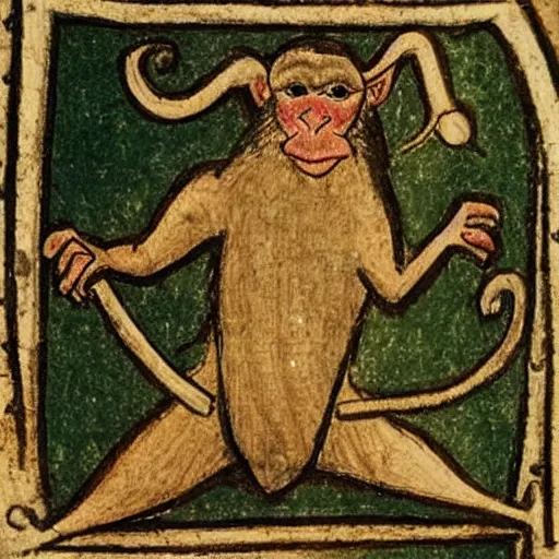 Image similar to medieval drawing of a war monkey