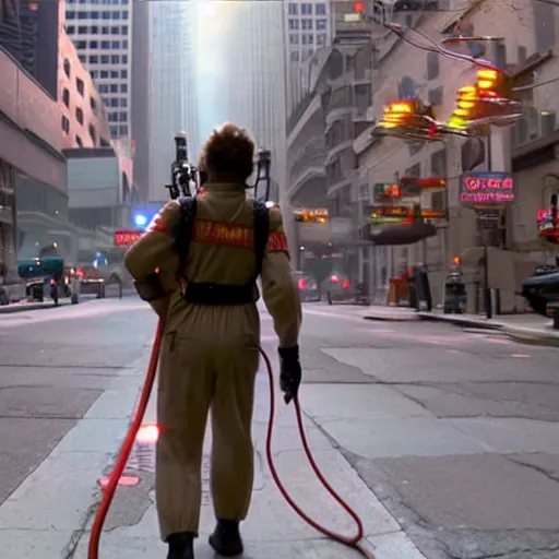 Image similar to Michael Cera as a Ghostbuster in the movie Ghostbusters movie still 8k hdr