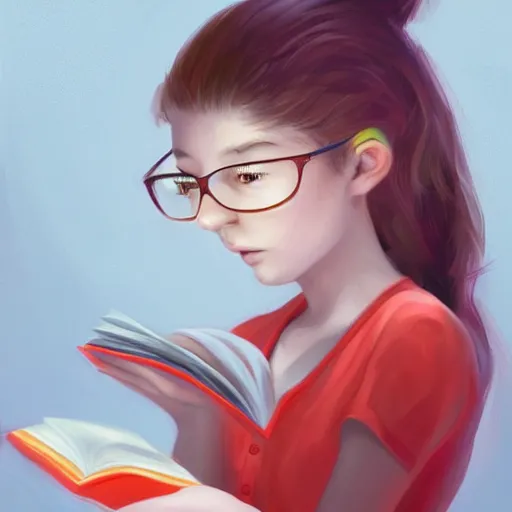 Prompt: a girl reading a book, highly detailed, digital painting, artstation, concept art, art by Benoit B. Mandelbrot