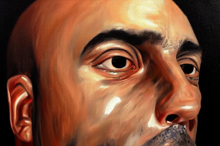 Image similar to frank the ai painter self portrait, detailed eyes, photorealistic