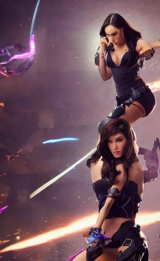 Image similar to action still of Caitlyn in KDA League of legends movie played by Megan Fox. imax, cinematic, 35mm, 4k resolution, dslr,