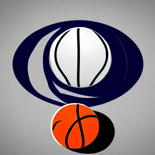 Prompt: a 2 d render logo of a basketball with saturn rings and a white background