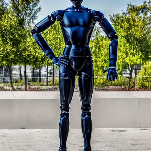 Image similar to a realistic detailed photo of a guy who is an attractive humanoid who is half robot and half humanoid, who is a male android, soccer player martin ødegaard, shiny skin, posing like a statue, blank stare, by the pool, on display, showing off his muscles, humanoid robot, frozen ice statue